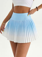 Women'S Casual High-Waisted Gradient Pleated Tennis Skirt Anti-Exposure A-Line Sports Skirt Pants with Pockets - Light Blue