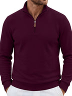 2pcs Men'S Autumn Winter New Corduroy Textured Half-Zip Stand Collar Knit Sweater Set, Light Luxury Long Sleeve Elastic Ribbed Base Layer Business Casual Inner Outerwear; Daily Commute, Home Entertaining, Camping Dating Scenarios - Black+Wine Red