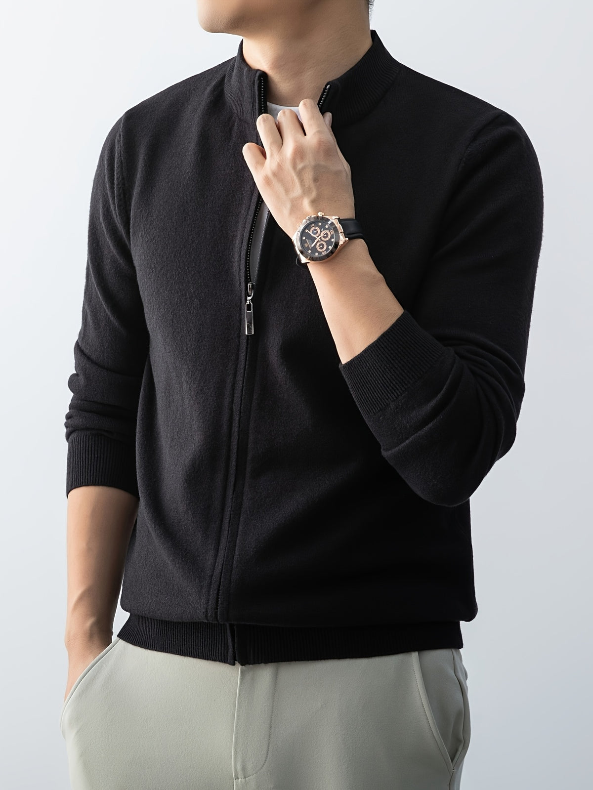 2025 New Christmas Gift Men's Zipper Knit Cardigan Jacket, Suitable for Outdoor Casual Gatherings, Wearable in Spring, Autumn, and Winter - Dark Black