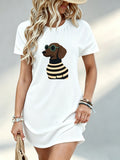 Printed Design - Not Textured, Casual, Ladies Dress, Cartoon Dog Graphic, Beach, Girlfriend, 100% Polyester Fiber - White