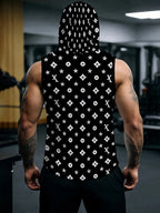 Men'S Hooded Sleeveless Sports Top Black And White Star Pattern Breathable Gym Clothing for Daily Training Running Outdoor Fashion Comfortable Casual Wear - Mixed colors