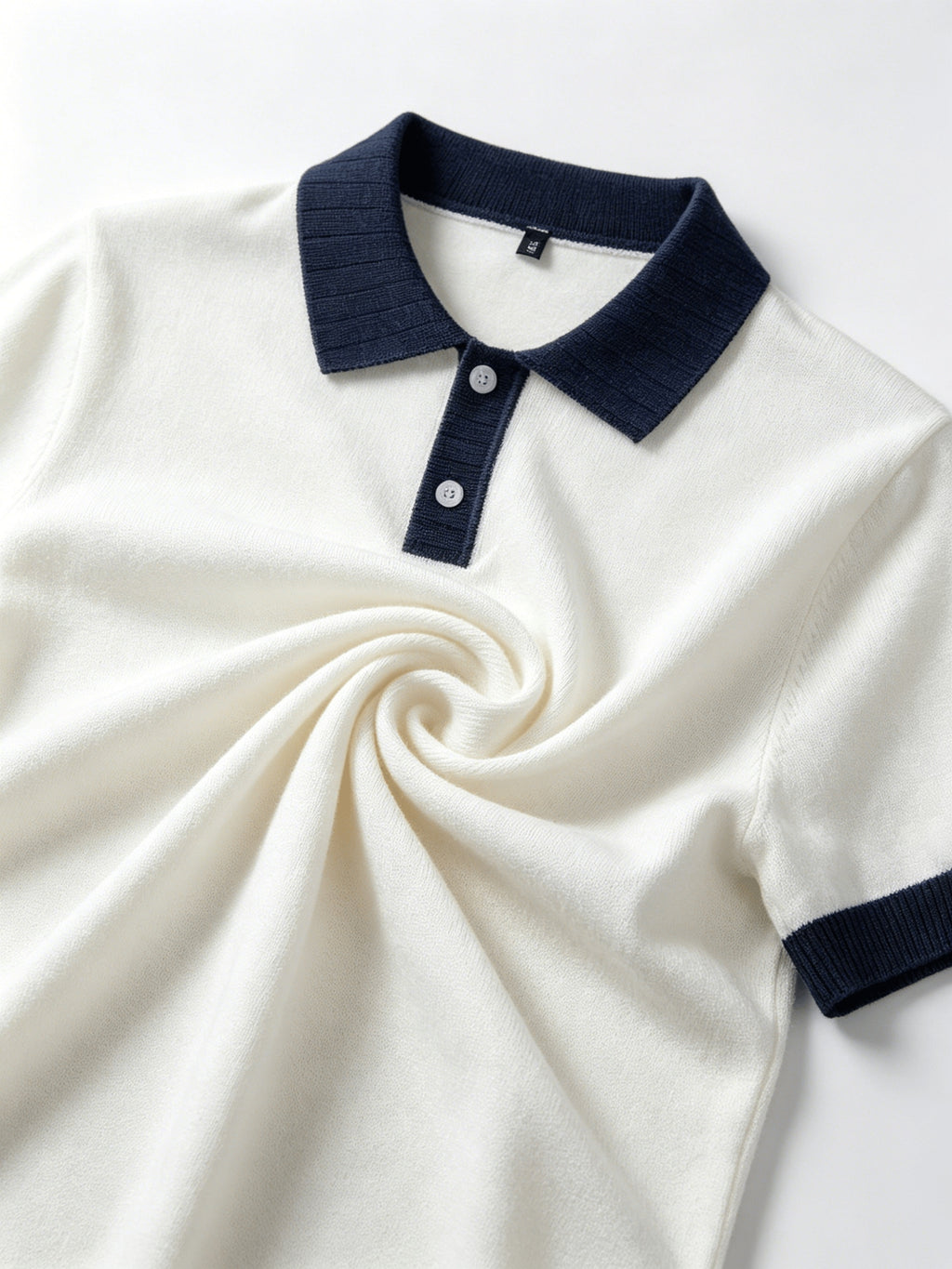 Men's Contrast Navy Blue Lapel Short-Sleeve Knit Polo Shirt, Four Seasons Business Casual Versatile Short-Sleeve Top - Blue And White