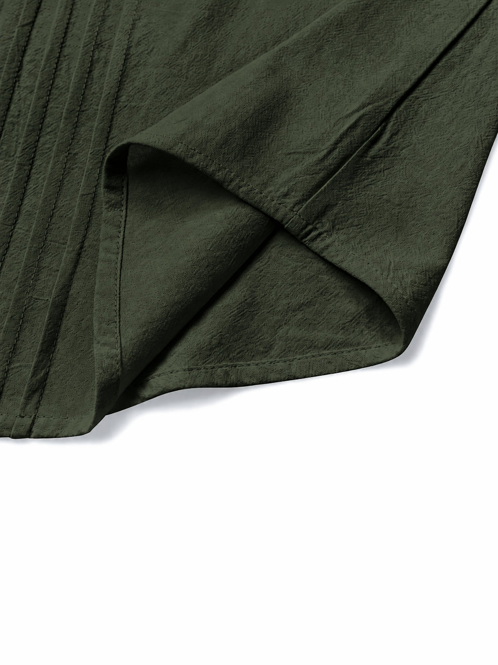 Men's Linen Pullover Shirt - Retro Vertical Pleat Collar & Round Neck, Loose Fit Long Sleeve Suitable for Daily Wear, Travel, Beach Outfits, Spring Summer Fall Casual Top, Machine Washable Solid Color Shirt - Green