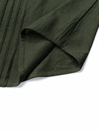 Men's Linen Pullover Shirt - Retro Vertical Pleat Collar & Round Neck, Loose Fit Long Sleeve Suitable for Daily Wear, Travel, Beach Outfits, Spring Summer Fall Casual Top, Machine Washable Solid Color Shirt - Green