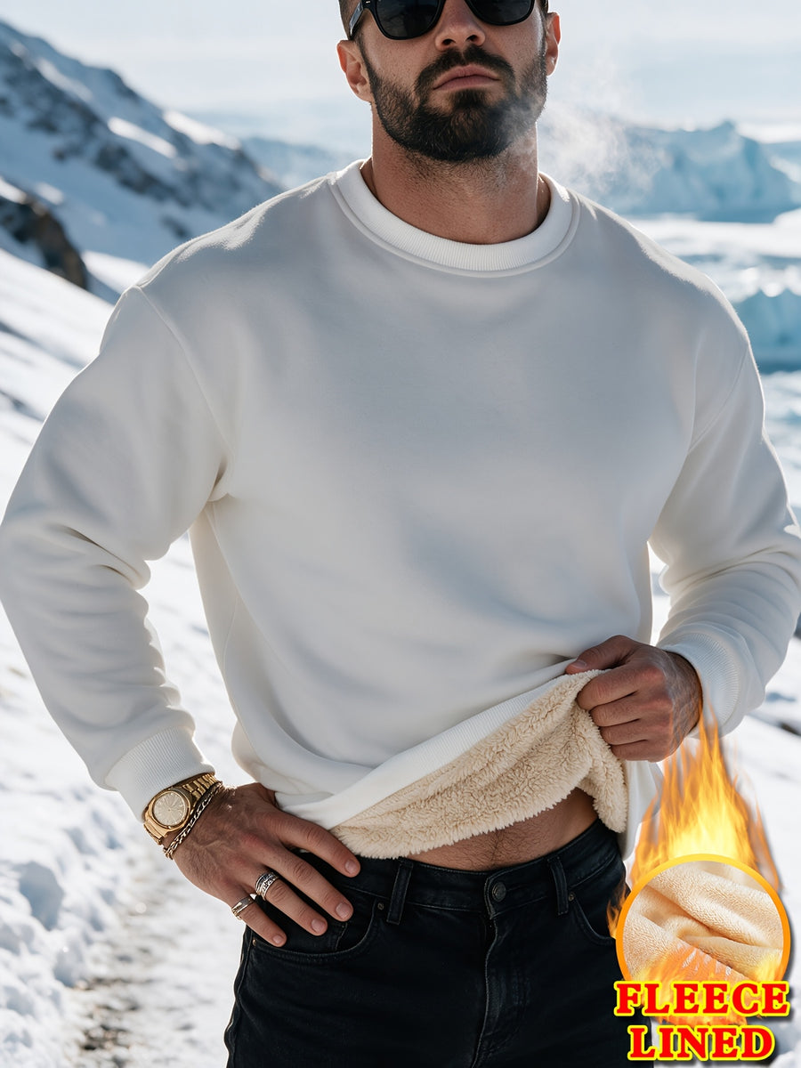 New Autumn/Winter Fashion Streetwear Style Men's Trendy Crew Neck Long Sleeve Top, Casual and Comfortable Loose-Fit Versatile Sweatshirt Jacket for Spring/Autumn - White