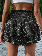 Spring/Summer Polka Dot Pattern Front Tie Double-layer Hem Shorts - Black