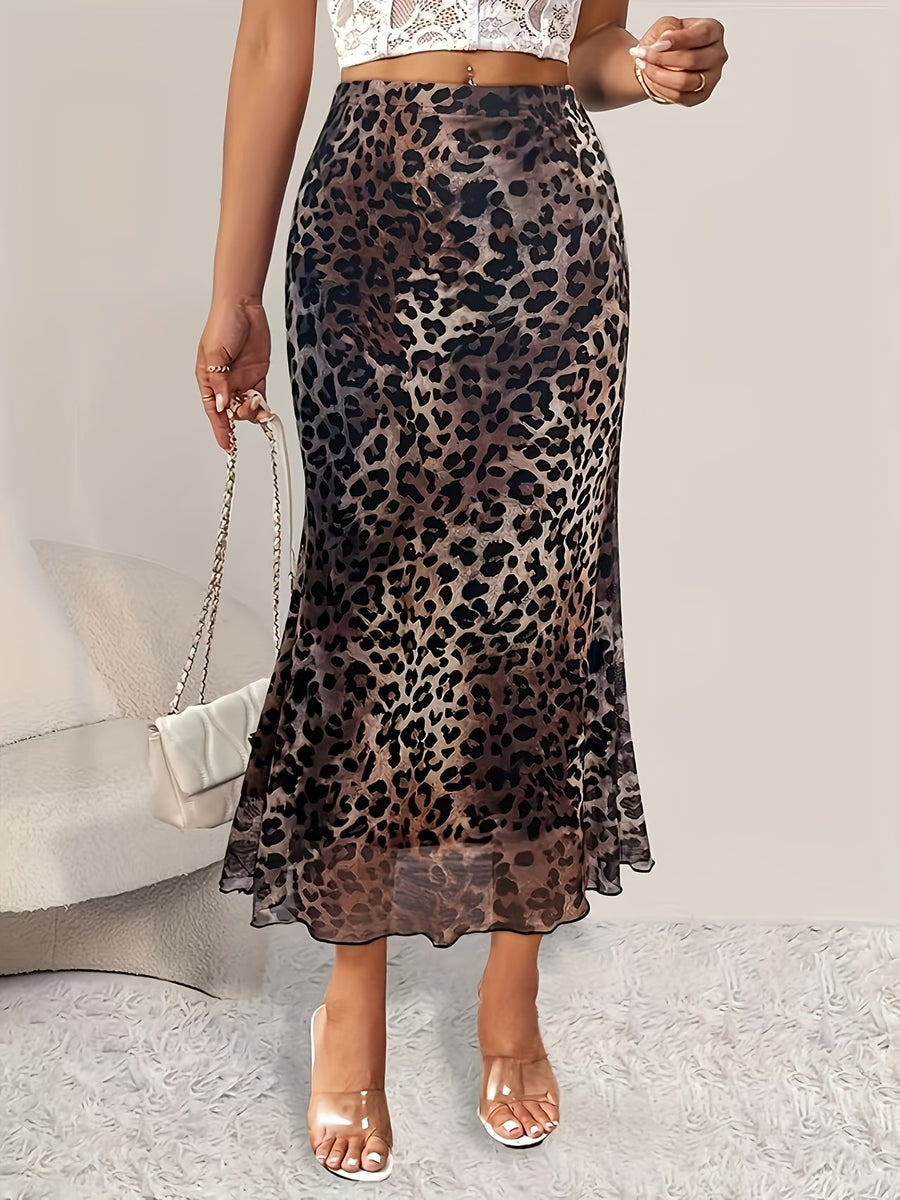 Women's Leopard Print Midi Mermaid Dress - Multicolor