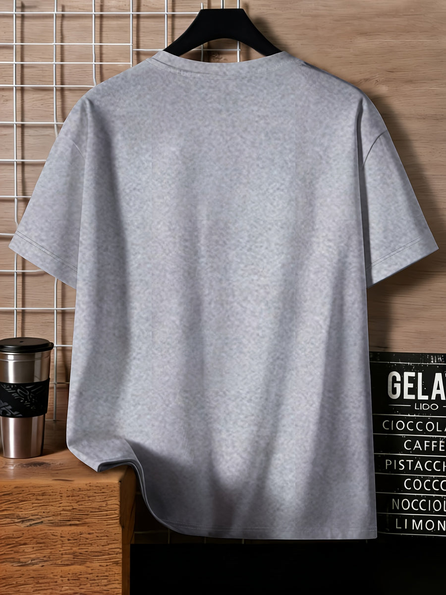 Disney Mickey Black And White Vertical Letter Print Round Neck Short Sleeve T-Shirt, a Minimalist And Trendy Top - Light Grey