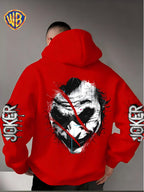 Dark and Edgy Style Hooded Sweatshirt, Featuring a Reimagined Clown Portrait Print with a Graffiti-like Texture That Exudes a Street Vibe. Packed with Streetwear Brand Attributes, It Unleashes a Free-spirited Aura and Is Unisex for Both Men and Women - Red