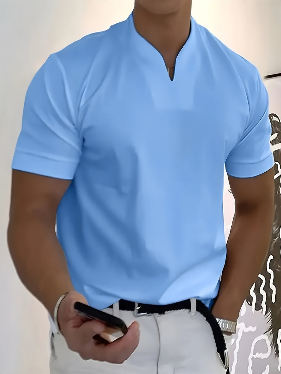 A 2026 New Style Men'S Summer Casual Sports V-Neck T-Shirt, Featuring a Street Fashion V-Neck Design, a Lightweight And Breathable Training Shirt for Exercise And Fitness, Suitable As a Base Layer for Daily Wear - Sky Blue