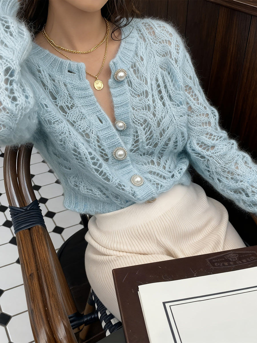 Women'S Cardigan - Single-Breasted Design, Commuting Fashion Choice, Loose Soft And Comfortable, Translucent Fabric, Long Sleeve Style, Casual Autumn And Winter Style, Straight Long Sleeve, Women'S Cardigan Top - Light Blue