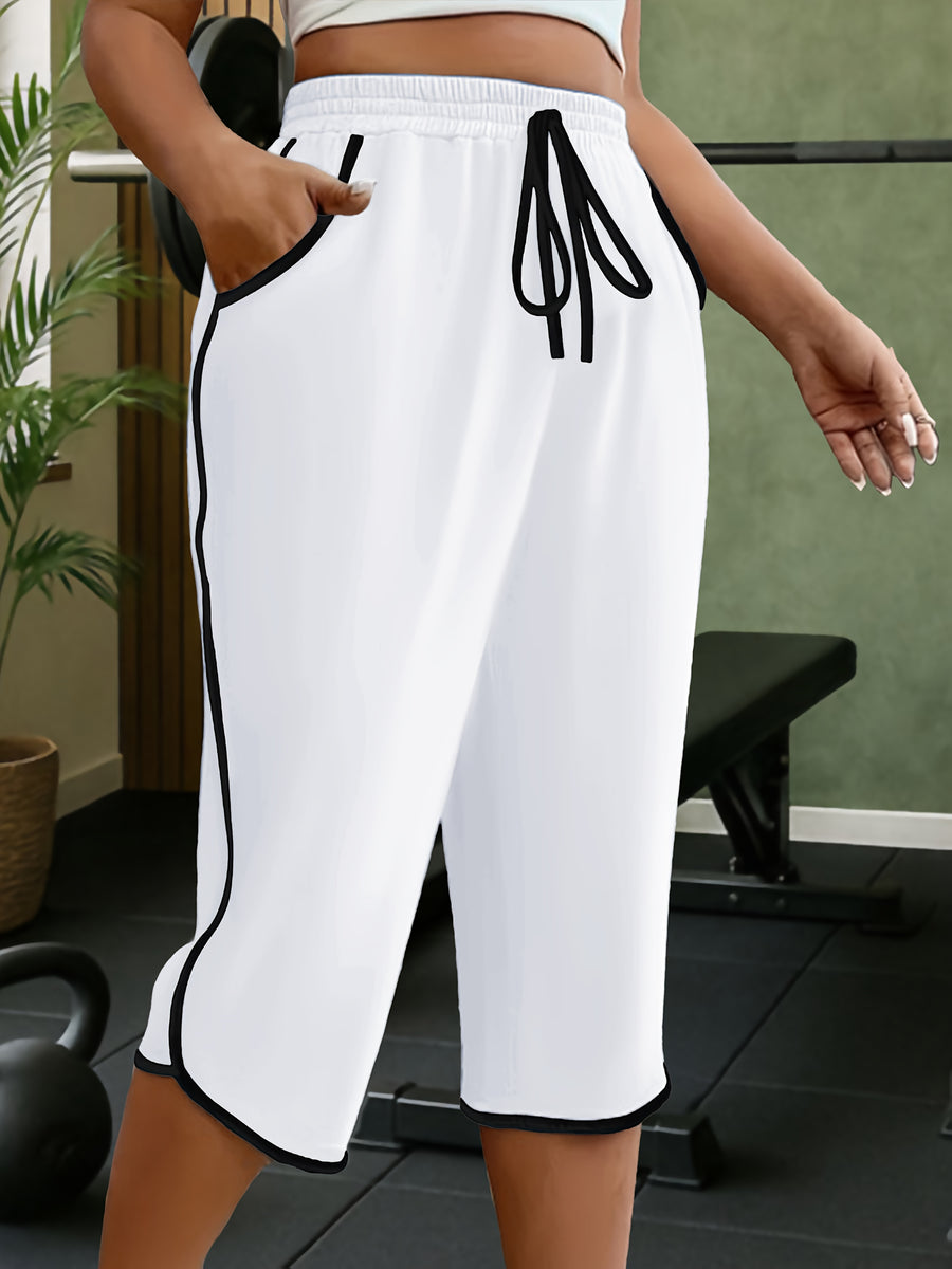 New Spring And Summer Solid Color Casual Comfortable Mid-Length Sweatpants for, Fitness, And with Pockets. - White