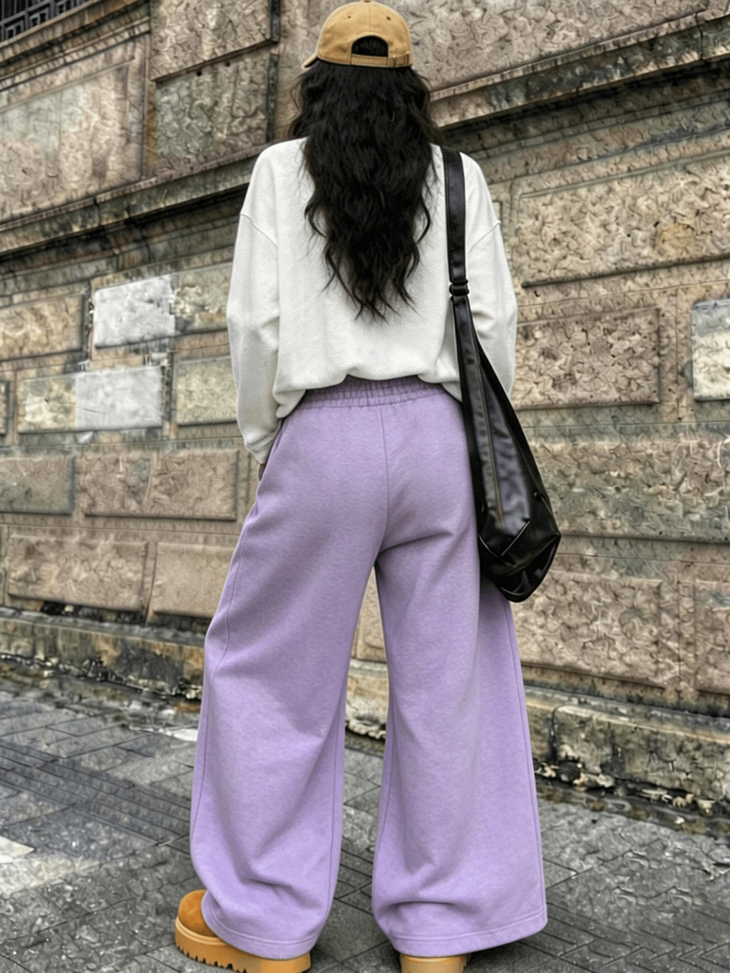 Harry Potter Platform 9¾ Print Set for Women, Korean Style Lazy Loose Fit Versatile T-Shirt + Casual Loose Versatile Floor-Length Straight-Leg Pants 2pcs Set - White+Purple