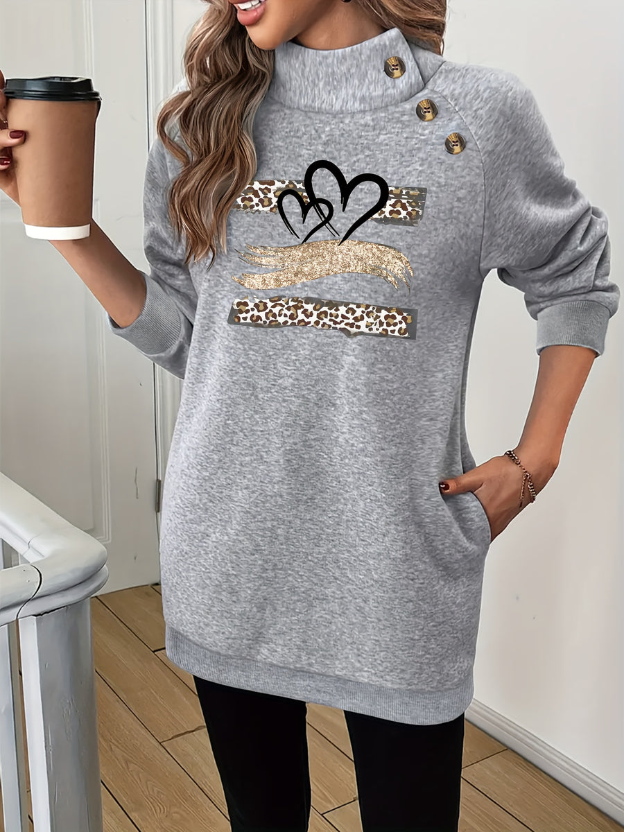 Women'S Fashion High-Neck Sweatshirt - Light Grey