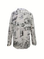 Women'S Stylish Printed Long-Sleeve Collared Shirt - Mixed colors