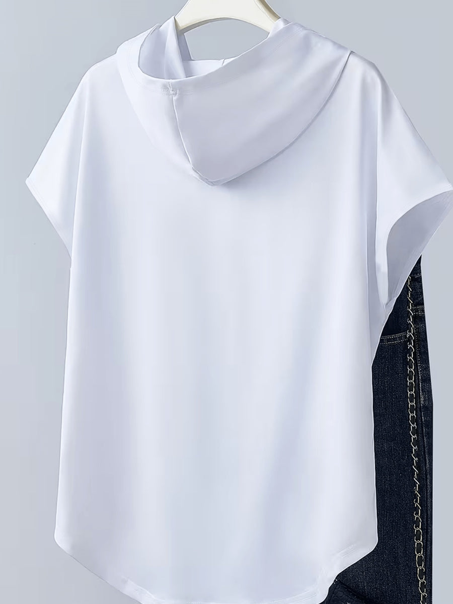 1pc Hooded Simple Design Highlight Comfortable Versatile Style Summer New Y2K Style Women's Sportswear Elegant Fashionable Comfortable T-Shirt Top - White
