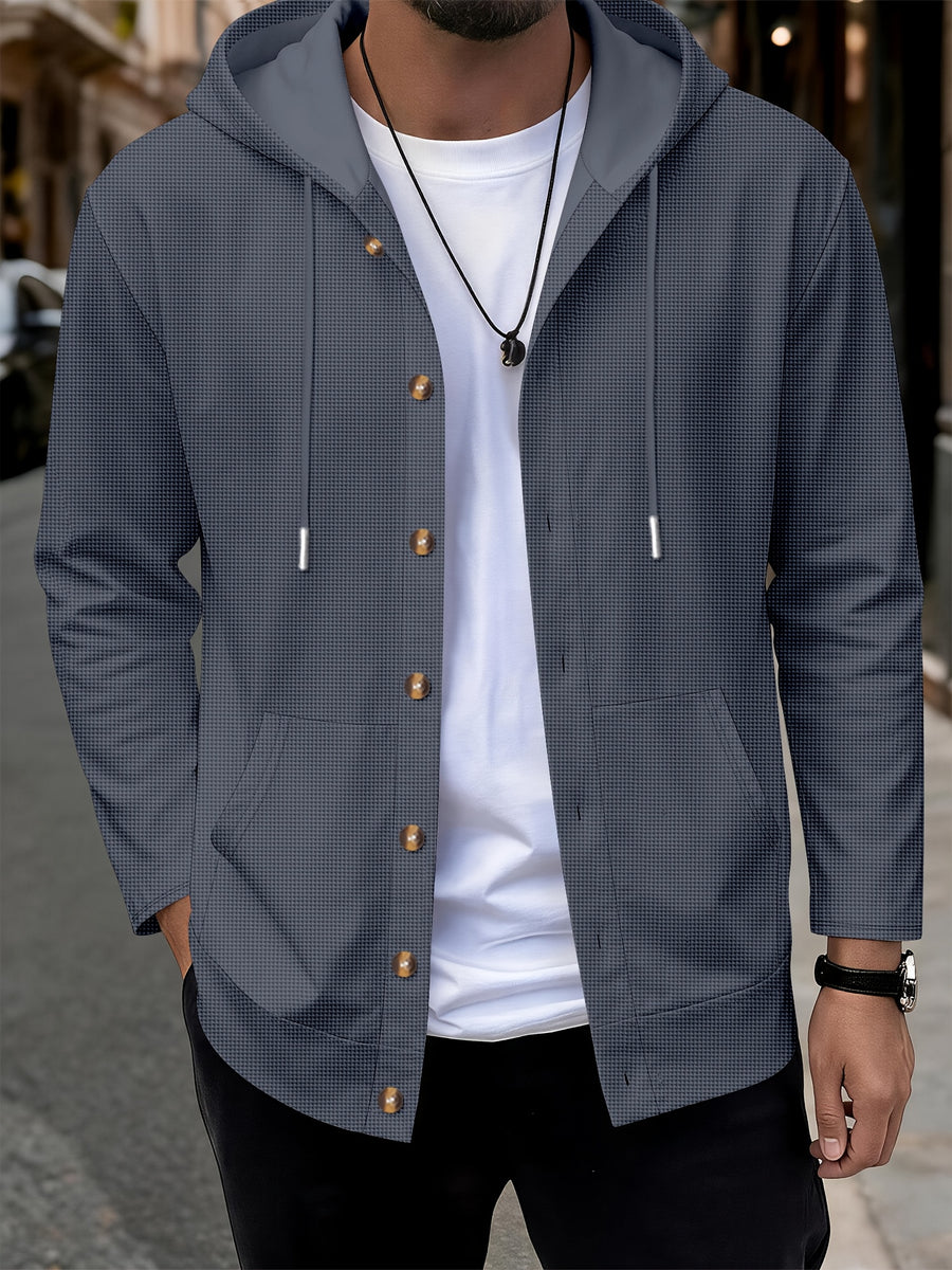 New Fall Winter Men'S Cardigan Hoodie - Button-Front Sporty Casual Sweatshirt, Soft And Comfortable, Versatile Streetwear Gentleman Top Winter Clothes for Men - Navy Color