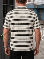 Men's Buttonless Polo Shirt Short Sleeve - Breathable Knit Sweater T-Shirt with Polo Collar & Striped, Suitable for Summer Casual Wear,,, Office - Machine Washable -Free Top - Apricot