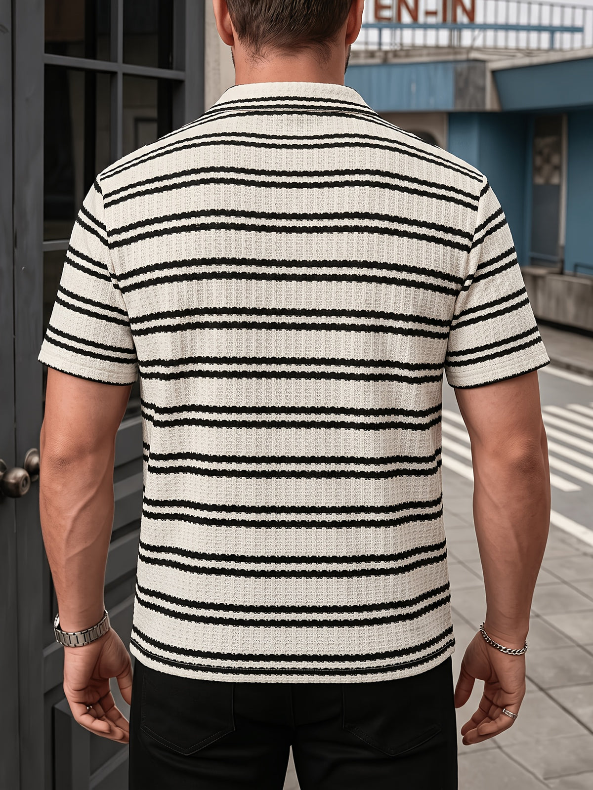 Men's Buttonless Polo Shirt Short Sleeve - Breathable Knit Sweater T-Shirt with Polo Collar & Striped, Suitable for Summer Casual Wear,,, Office - Machine Washable -Free Top - Apricot