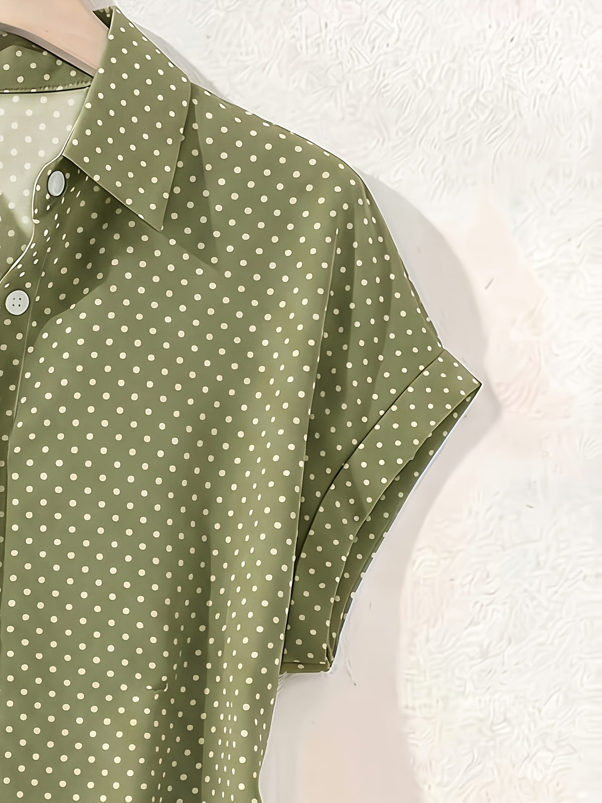 Summer Polka Dot Single-Breasted Short-Sleeve Shirt - Olive