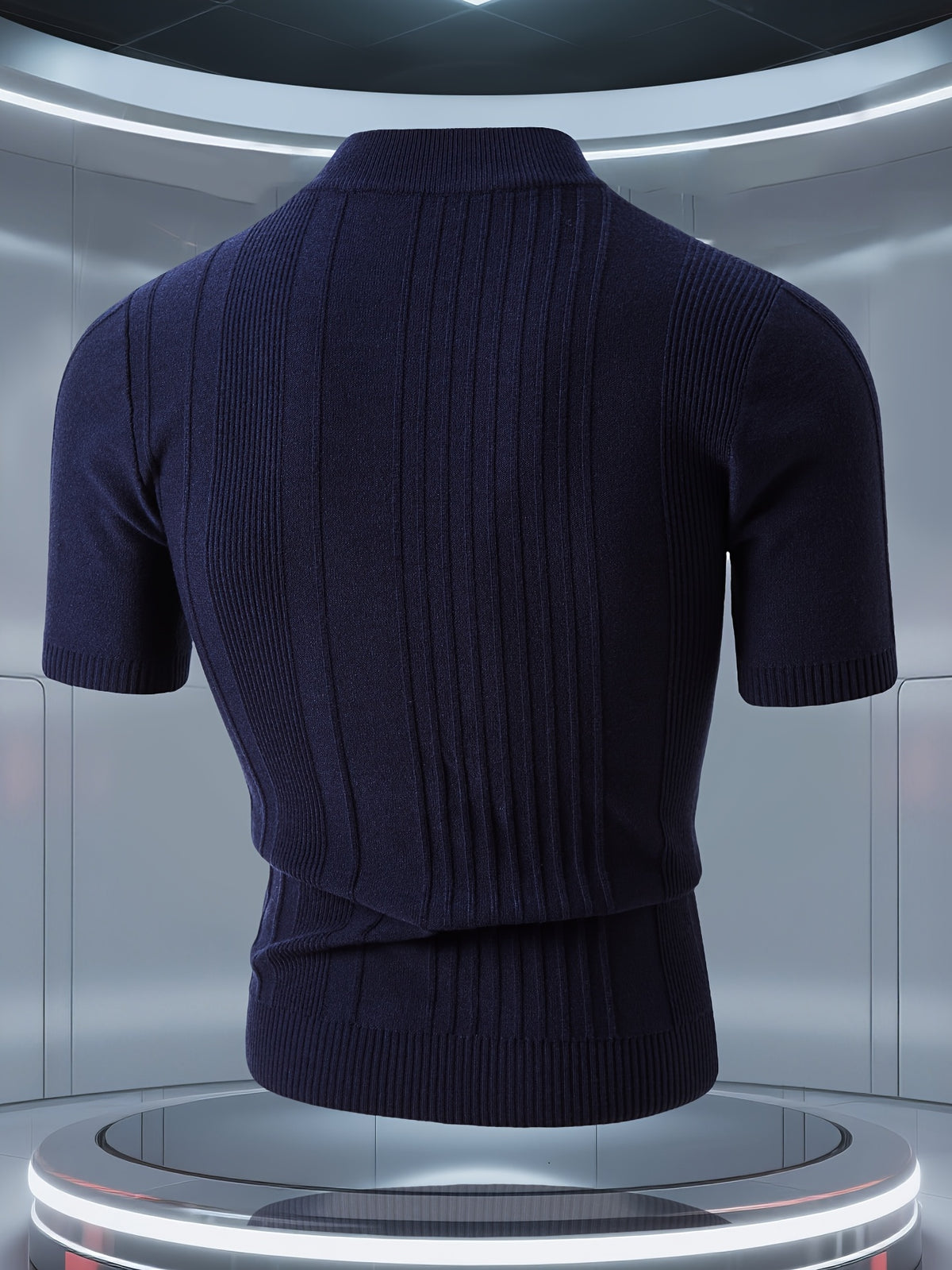 Men'S Short-Sleeved Knitted Shirt, Short-Sleeved Sweater with a Small Stand-Up Collar, T-Shirt Sweater That Can Be Worn in Spring, Autumn And Winter, Half-High Collar Short-Sleeved Knitted Sweater, Thick, Warm, Solid Color Base - Navy Color