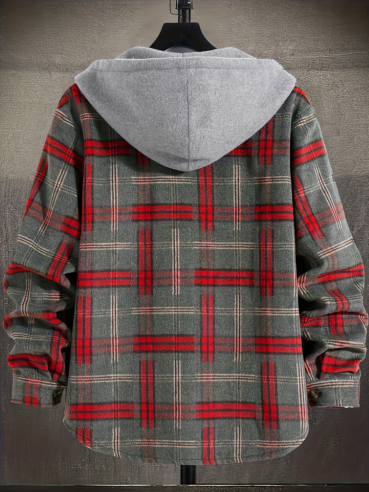 Christmas Men'S Gift Men'S Casual Plaid Hooded Contrast Color Patchwork Harajuku Style Fake Two-Piece Long Sleeve Jacket - Red