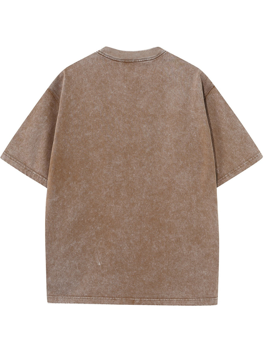Licensed by WB Warner, Men's  Old Cotton 100% Cotton Washed Crew Neck T-Shirt,  Mask Contour Minimalist  Graphic Design, Loose Version, Men's Casual Cotton Versatile Loose Summer Short Sleeve T-Shirt - Coffee Color