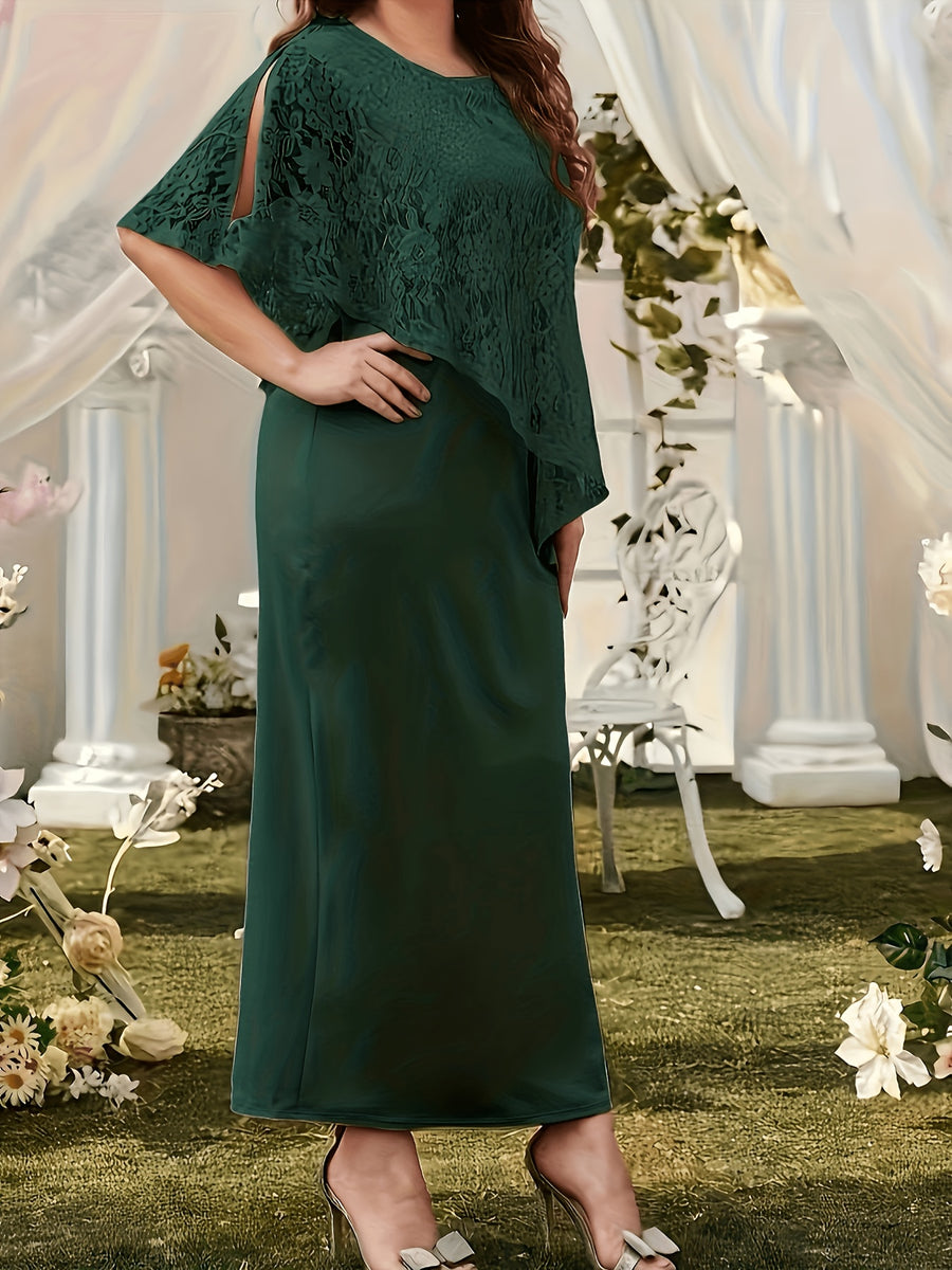 Elegant Solid Color Round Neck Short Sleeve High-Waist A-Line Dress, Suitable for Work, Casual, and Parties, a Versatile Bridesmaid Dress with a Graceful Attitude - Green