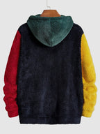 Men's Multicolor Plush Hoodie with Contrast Embroidery, Warm for Autumn/Winter, Long Sleeve, Machine Washable - Army Green