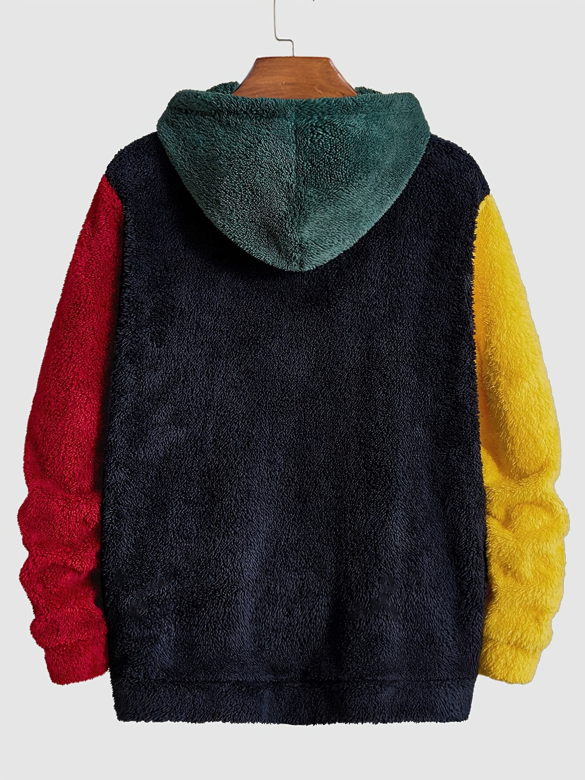 Men's Multicolor Plush Hoodie with Contrast Embroidery, Warm for Autumn/Winter, Long Sleeve, Machine Washable - Army Green