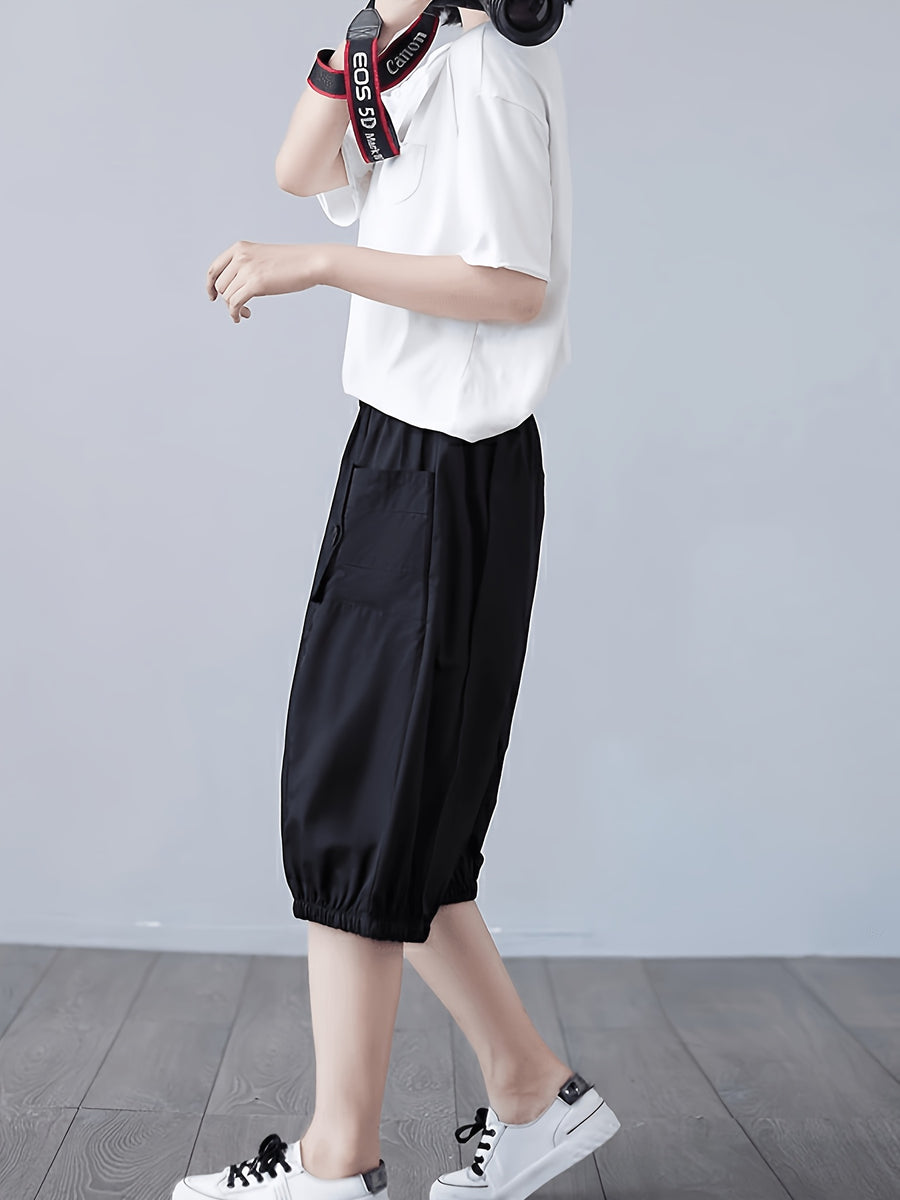 Harem Pants for Women, Loose, Lightweight, Versatile, And Elegant Mid-Length Pants - Black