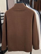 Easy Style Men'S Button-Up Knit Jacket, High-Neck Casual Sweater Coat, Fabric: 45% Acrylic, 26.9%, 22.7% Nylon, 5.4% Velvet Velvet; Stretchy Soft Sweater Outerwear, Suitable for Office And Street Casual Wear - Mocha Brown