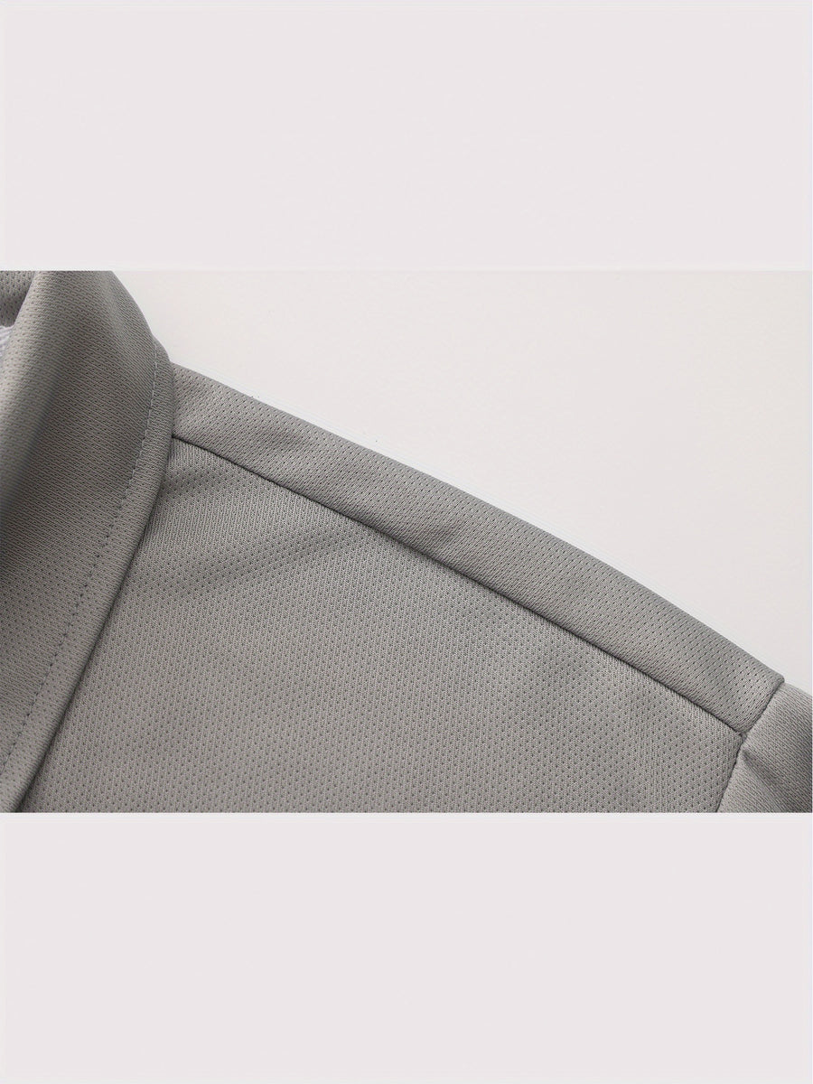 95B New Men's Trendy Breathable Lapel Short-Sleeve Colorful Letter Graphic Front and Back Print Top, Casual Sport Fitness Spliced Men's Polo Shirt - Light Grey