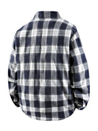 Men Turn- Collar Long Sleeve Plaid Pattern Shirt, Button Up Pocket Loose Blouse for Urban Commute Daily - Blue