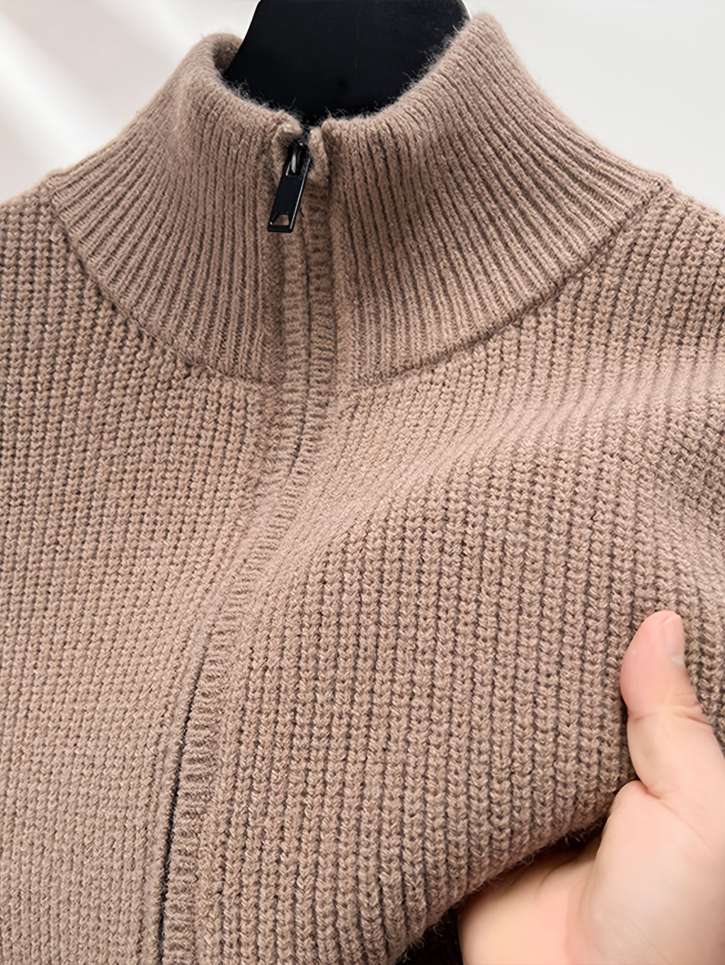 Men's Stand-up Collar Zip-up Knit Cardigan Jacket, Business Casual, Mature and Steady, Suitable for Middle-aged and Young Men, Can Be Worn Alone in Spring and Autumn, and as an Inner Layer in Winter - Camel