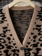 2025 Autumn New Loose Fit Fashionable Mid-Length Cardigan, Lazy Style V-Neck Leopard Print Patchwork Sweater, Gavin - Mixed colors