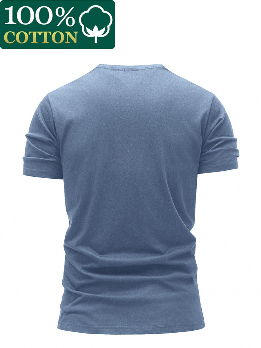Men's 100% Cotton Autumn T-Shirt, Crew Neck Casual Spring/Autumn Long Sleeve T-Shirt, Comfortable and Soft Men's Top - Sky Blue