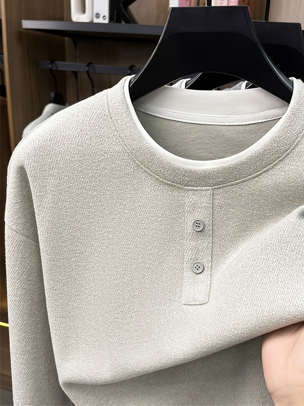 Men's Henry Collar 2-in-1 Look Knit Sweater, Simple Old Money Style, Suitable for Both Business and Casual Wear, Pairs Well with Dress Pants, Casual Pants, and Jeans - SINBOS - Apricot