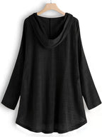Casual Long-Sleeve Hooded Shirt, Asymmetrical Top, Stylish Plaid Blouse, Autumn Waist-Tied Outerwear for Women, Elegant Long-Sleeve Drawstring Shirt - Black