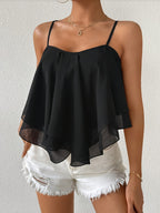 Ladies' Sleeveless Ruffled Camisole - Black