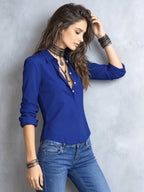 Elegant Long-sleeve Blouse for Women, Suitable for Spring and Summer, Ideal for Business Commuting - Navy Color