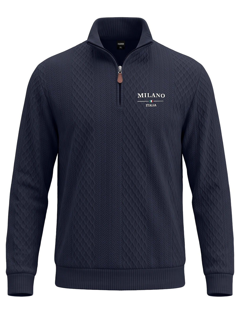 BOWZ Men's Fashion Henley Shirt, Solid Color Half-Zip Knit Top, Autumn/Winter Casual Long-Sleeve T-Shirt, Stylish and Versatile, Warm and Breathable, Suitable for Outdoor Sports and Daily Wear, Random Fabric Texture - Navy Color