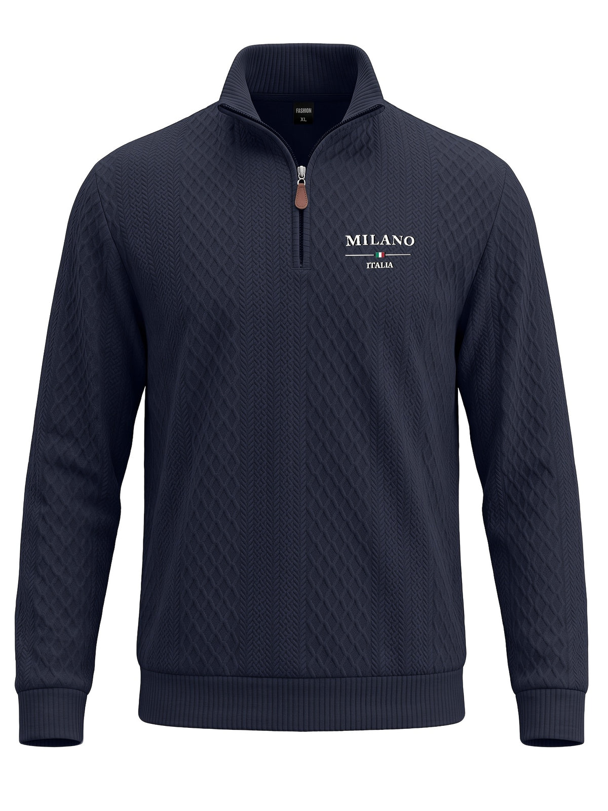 BOWZ Men's Fashion Henley Shirt, Solid Color Half-Zip Knit Top, Autumn/Winter Casual Long-Sleeve T-Shirt, Stylish and Versatile, Warm and Breathable, Suitable for Outdoor Sports and Daily Wear, Random Fabric Texture - Navy Color