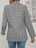 1pc Elegant Women'S Plaid Blazer - Polyester H-Fit Long Sleeve Jacket with Pockets, Single Button Front, Woven Weave for Fall Season - White