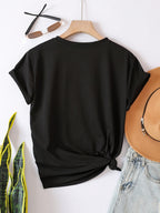 Spring Summer Easy Round Neck Fashion Loose Versatile Casual Short Sleeve T-Shirt Heart Letter Women'S Top Pattern - Black