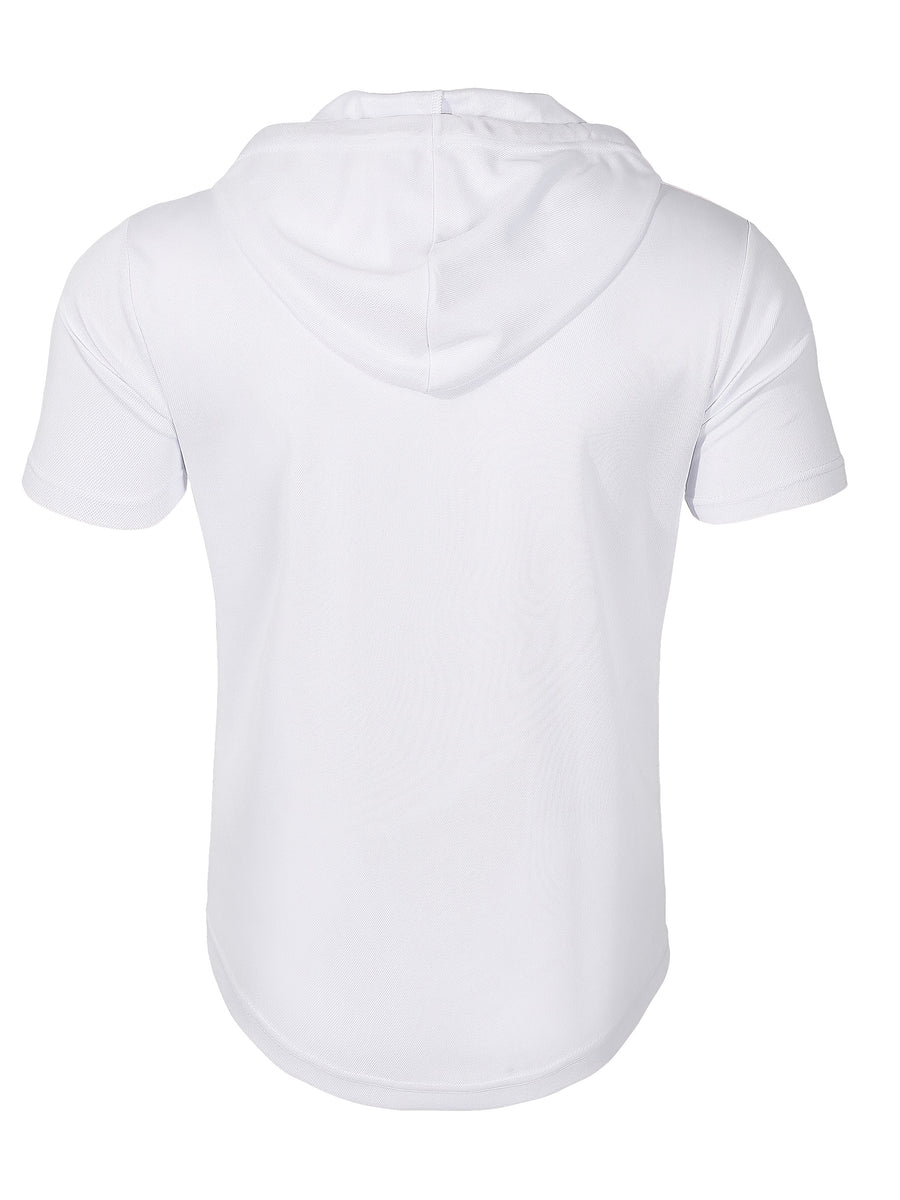 1 Men's Casual Henley Shirt, Men's Sportswear Fitness Hooded Short-Sleeve T-Shirt, Summer Hooded Sports Top T-Shirt - White