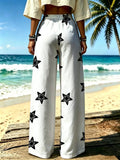 Women'S Casual Wide-Leg Pants, Black with Full Star Print, Suitable for Free-Spirited Women, Perfect for Beach Walks, Daily Outings And Travel. [Print Design - No Texture] - Mixed colors