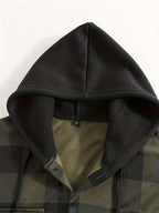 Men'S Jacket, Retro Plaid Shirt, Men'S Casual Shirt Fleece Jacket Single Button with Hat Long Sleeve Coat Men'S Top with Chest Pocket Elastic Cuff Ribbed Spring Autumn New Men'S Clothing - fern green