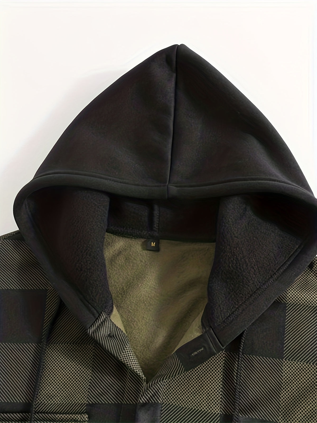 Men'S Jacket, Retro Plaid Shirt, Men'S Casual Shirt Fleece Jacket Single Button with Hat Long Sleeve Coat Men'S Top with Chest Pocket Elastic Cuff Ribbed Spring Autumn New Men'S Clothing - fern green