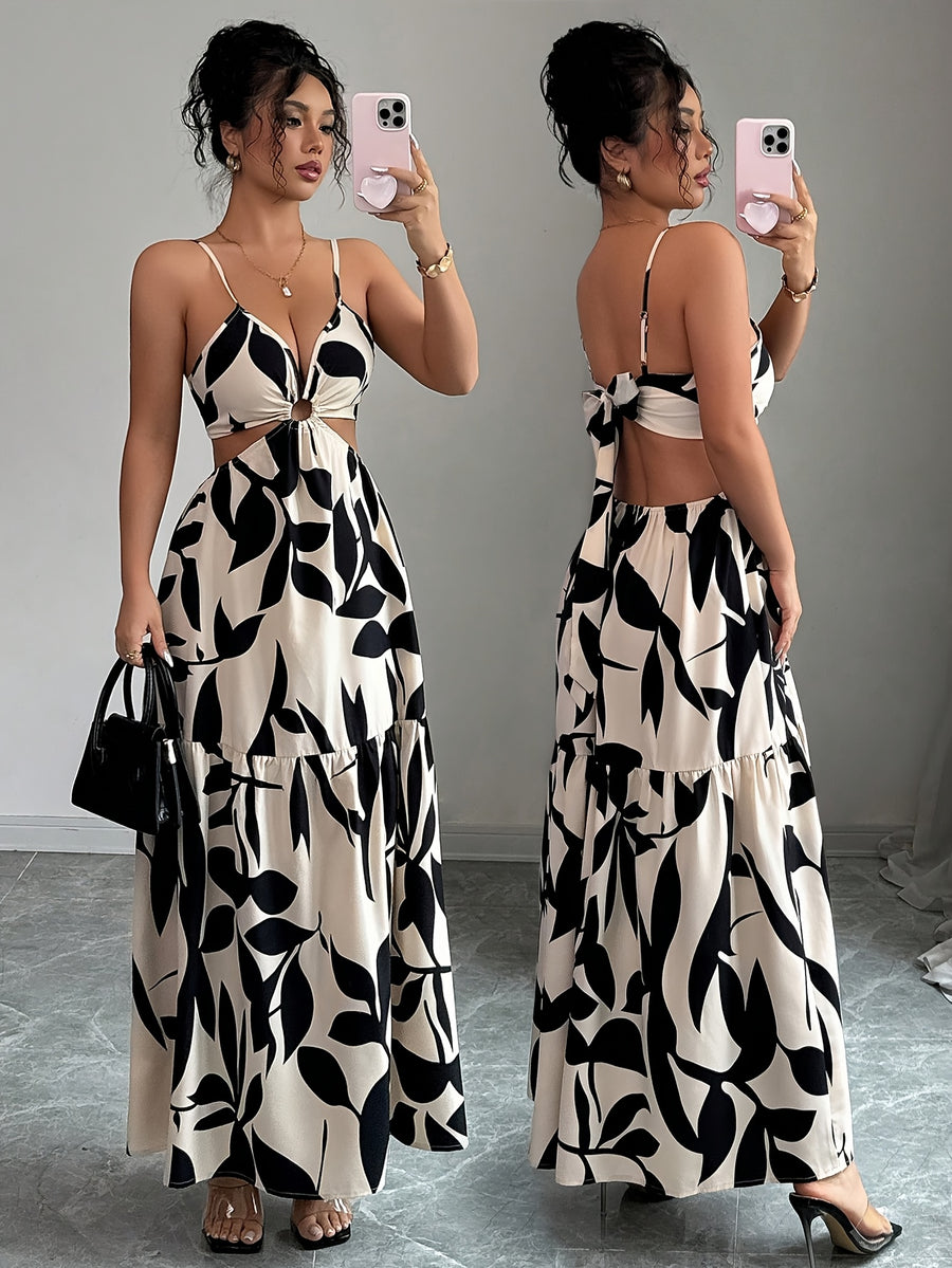 Women'S Floral Fitted Waist Sleeveless Mid-Length Casual Work Dress - Mixed colors